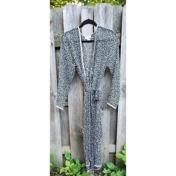 Ladies Robe S Peignoir See Thru Jones New York Floral Print Lace Trim - Picture 1 of 10